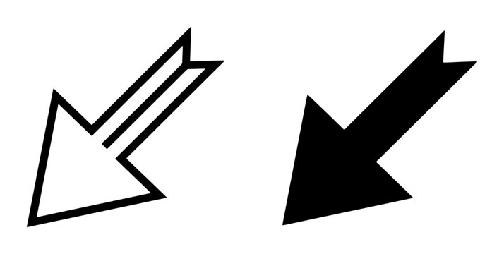 Down Arrow Icon Set, Directional Symbol Vector Graphics, Simple Arrow Icons for Business and Technology, Black and White Directional Arrows
