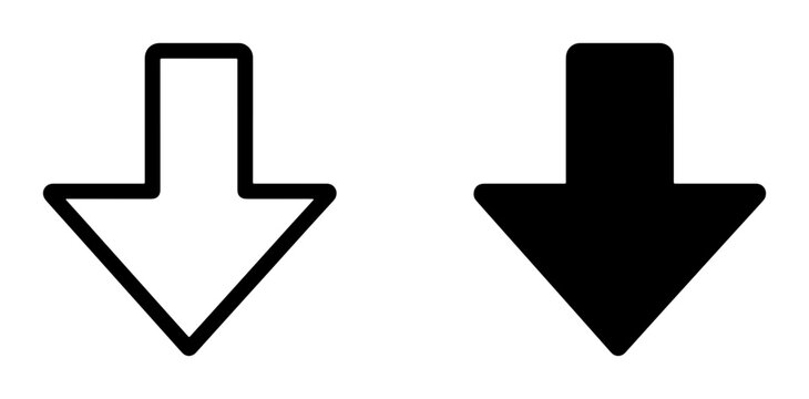 Two Downward Arrows, Outline and Solid Black Vector Icons for Directional Navigation and Data Trends