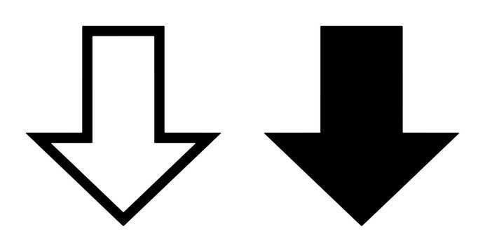 Two Downward Arrows, Outline and Solid Fill, Vector Icons for Direction, Decrease, or Navigation Concepts