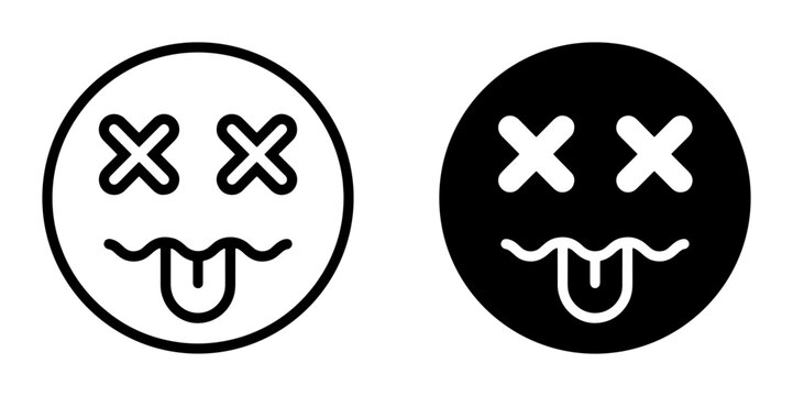 Dead Face Emoji Icon, Dizzy Smiley Vector, Black and White Expression Symbols, Exhausted Emotion Graphics