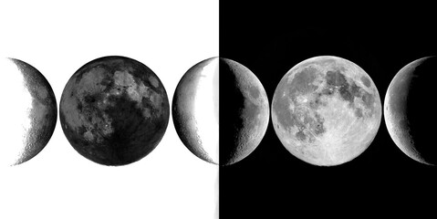Triple moon goddess symbol featuring crescent phases and full moon orb isolated on transparent background for mystical esoteric design. © Pure Pixels (PNG)
