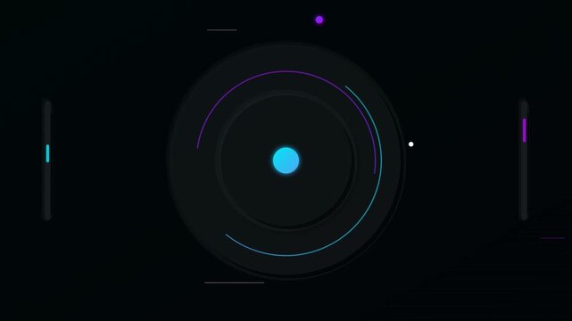 Futuristic circular hud interface with glowing neon rings and data indicators, sci-fi technology element