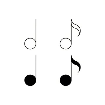 Simple musical quarter note and eighth note icons with and without fills