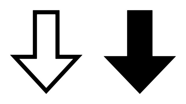 Two Downward Arrows, Simple Vector Icons, Black and White Directional Symbols, Graphic Elements for Navigation and Data