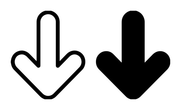 Down Arrow Icons, Simple Vector Symbols for Direction and Decline, Black and White Navigation Elements