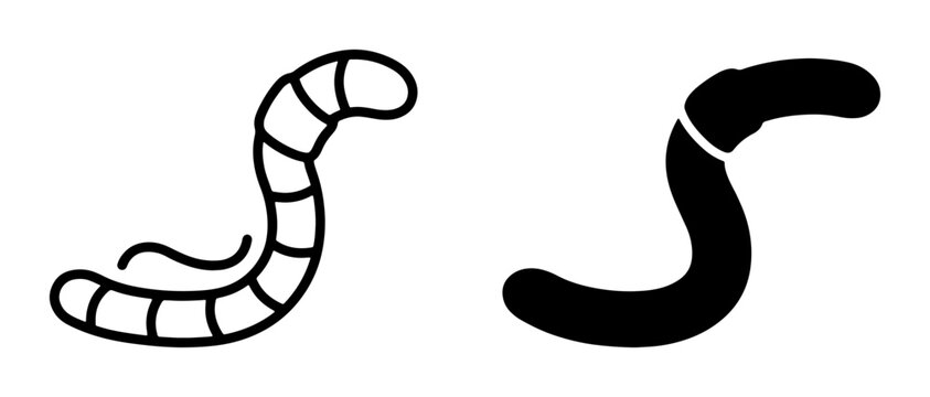 Simple Worm Icons, Outline and Silhouette, Vector Graphics for Nature and Biology Concepts