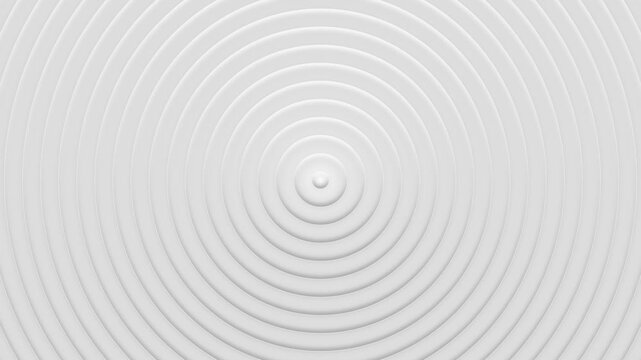 Minimalist white abstract background featuring concentric circular ripple patterns in a clean geometric 3d design
