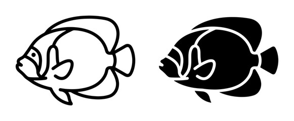 Fototapeta premium Tropical Fish Icons, Marine Life Vector Graphics, Ocean Dweller Silhouettes, Aquatic Animal Illustrations, Set of Two