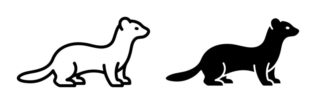 Weasel Vector Icons: Outline and Silhouette, Minimalist Animal Graphics for Wildlife and Nature Designs
