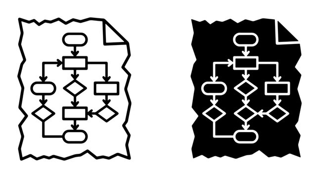 Flowchart Icons, Process Diagram Symbols, Decision Tree Graphics, Algorithm Visualization Elements, Business Logic Flowcharts, Vector Set
