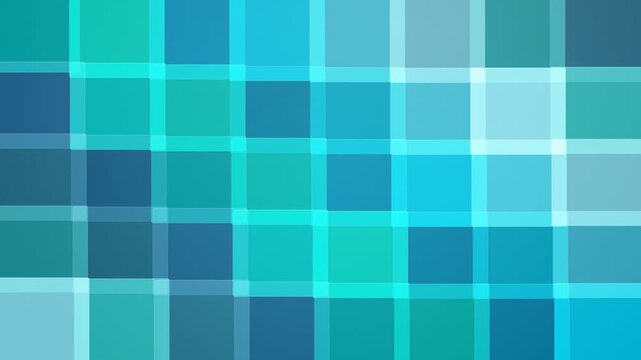 Abstract geometric grid pattern featuring vibrant squares in various shades of blue and teal with glowing lines
