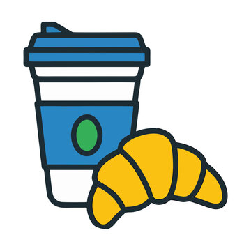Modern Coffee Cup and Croissant Illustration + Breakfast and Cafe Theme + Flat Minimal Style + Decorative Element for Food and Lifestyle Design