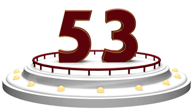 Elegant red 3D Number 53 Display on White Podium