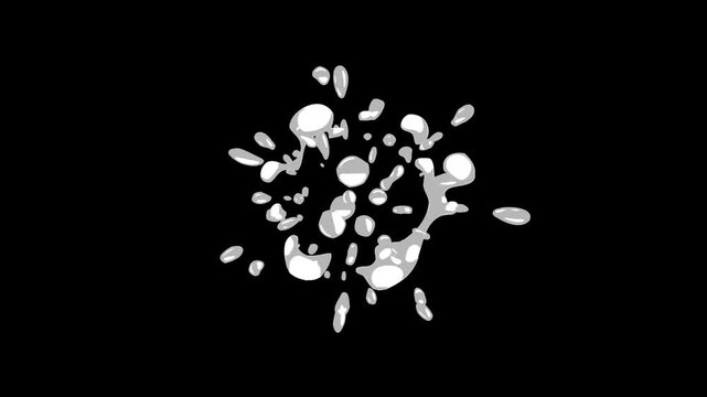 2D liquid splash burst, water spark explosion,  flash water flow, 2D bubbles burst, liquid animation elements on black screen background. 4K