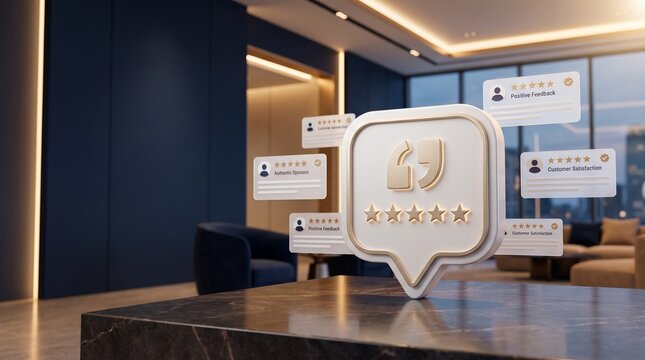Verified Review Speech Bubble with Five Stars and Cards, Online Reviews & Customer Feedback