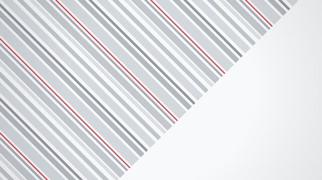 Abstract geometric pattern with diagonal grey and white lines accented by thin red stripes