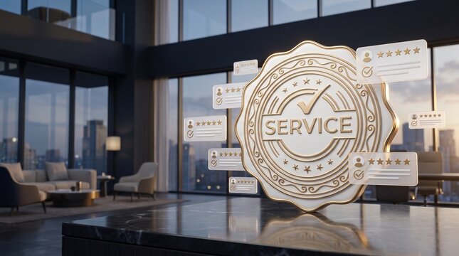 Service Excellence Badge with Five Star Review Cards, Online Reviews & Customer Feedback