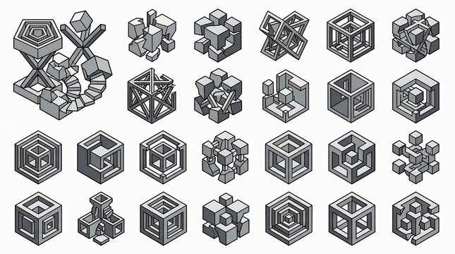 Isometric cube geometric structure in shape architecture modern of set collection design abstract pattern grid