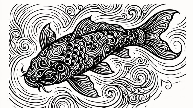 Carp fish koi animal in water nature illustration of drawing sketch art oriental asian japanese