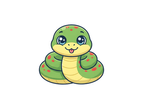 Coiled green snake with large, cute eyes