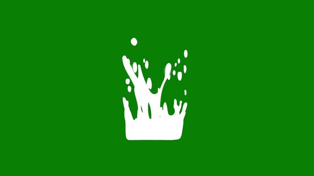 Water splash elements, flash fluid FX, cartoon water splash explosion, hand drawn fluid shape animation on green screen background.