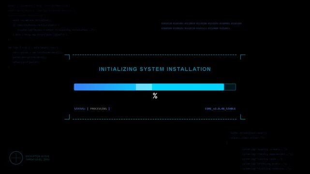 Digital loading progress bar showing software installation and system update process with loading percentage indicator