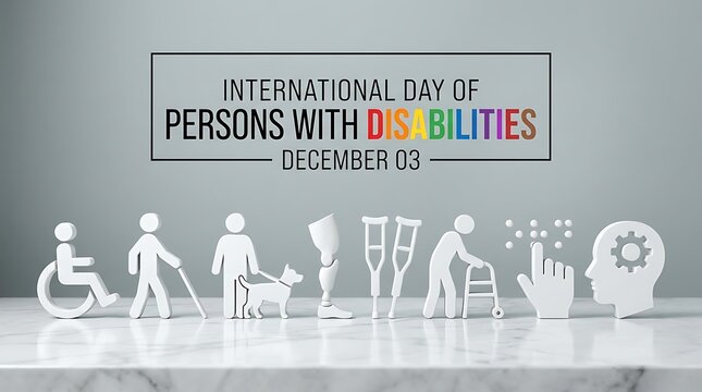 International day of persons with disabilities banner with white paper cut figures disability accessibility inclusion diversity
