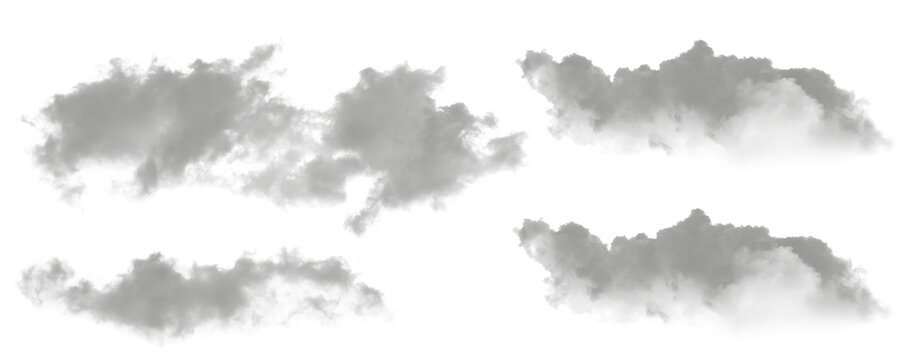 Collection of four isolated gray cloud shapes