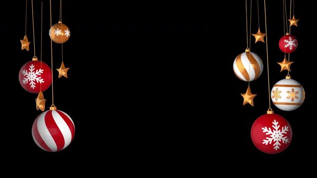 Red gold and white christmas ball ornaments hanging loop alpha channel