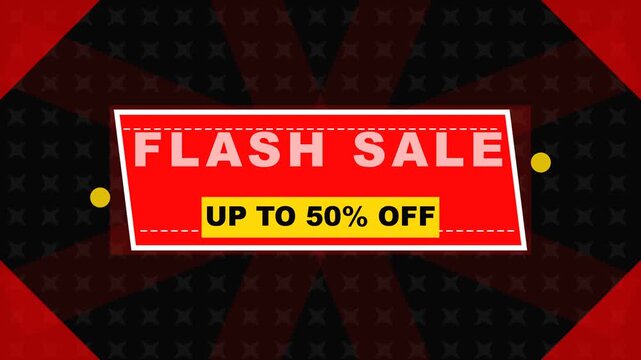 Dynamic flash sale promotion banner with fifty percent discount, red and black marketing template, special offer, seasonal clearance