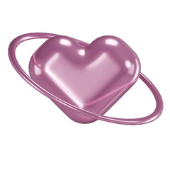 3D Glossy Pink Metallic Heart with Saturn Ring Y2K Aesthetic Shape © miber duwur