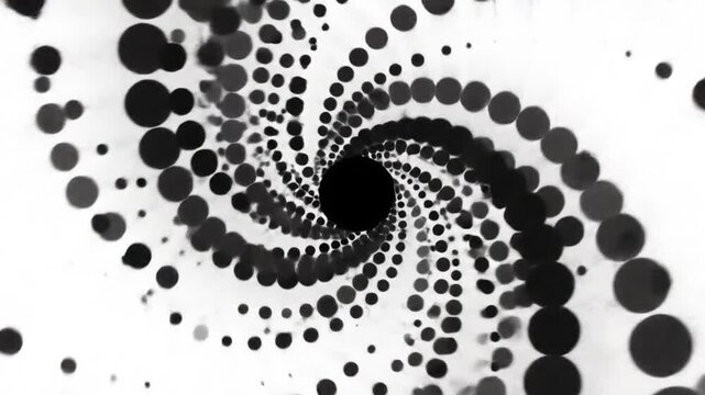 Abstract spiral pattern with circular dots and black and white design