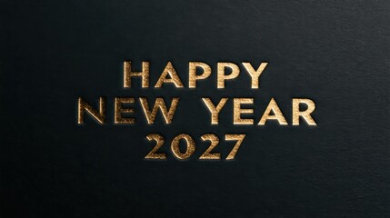 Fototapeta premium Embossed lettering displaying happy new year 2027 in a metallic gold finish set upon a deep black leather textured background.