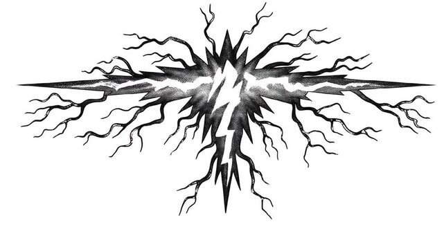 Abstract graphic of lightning and branches on white background