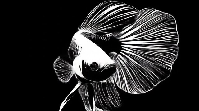 Elegant silhouetted siamese fighting fish against a deep black backdrop
