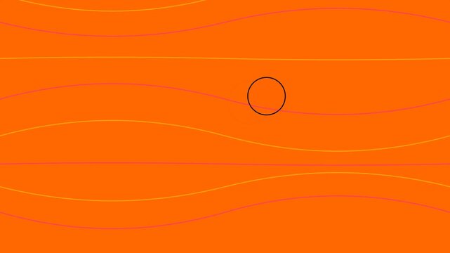 Orange abstract geometric background with flowing wave lines and a dark circle shape design element