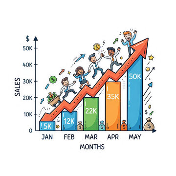 cartoon illustration of business graph for sales meeting