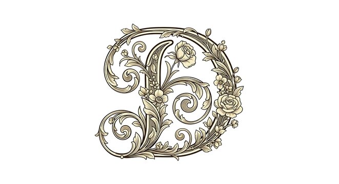 Vintage Ivory D: Ornate Floral Monogram