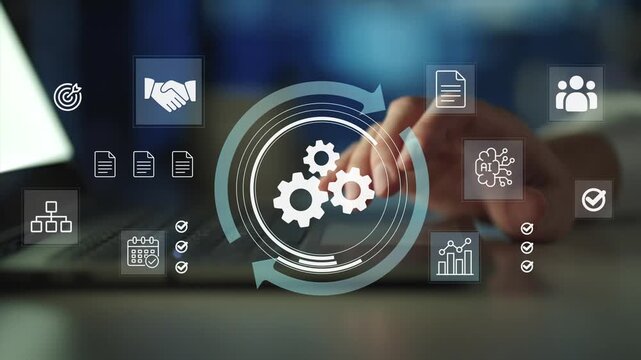 Digital automation system and AI workflow optimization, Concept of process management, operational efficiency, business technology, and digital transformation strategy