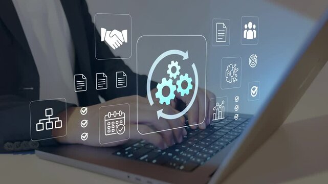 Digital automation system and AI workflow optimization, Concept of process management, operational efficiency, business technology, and digital transformation strategy