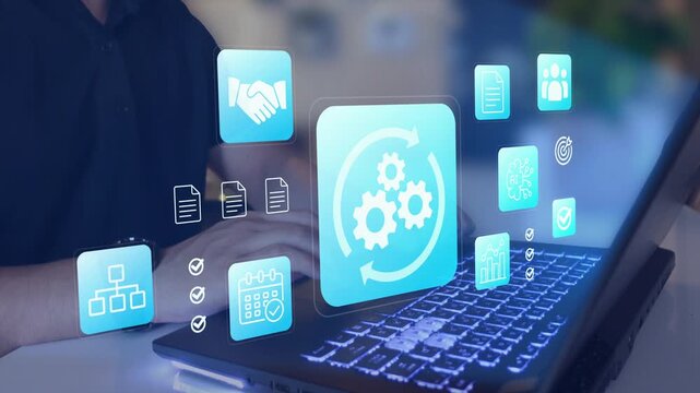 Digital automation system and AI workflow optimization, Concept of process management, operational efficiency, business technology, and digital transformation strategy