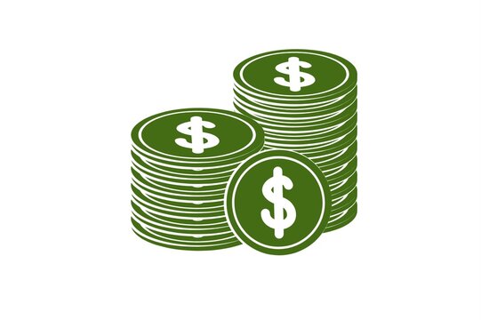 Green dollar coins stack vector icon for business, finance, banking, economy, and investment concept