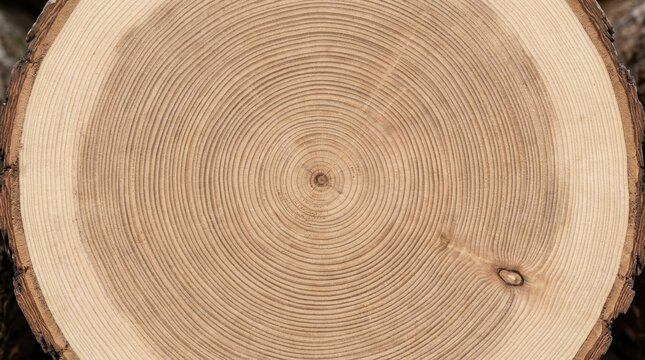 Close-up view of a tree trunk cross-section showing growth rings.