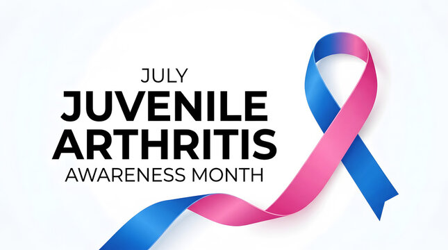 Juvenile Arthritis Awareness Month in July with Blue and Pink Ribbon