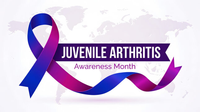 Juvenile Arthritis Awareness Month Ribbon Banner with World Map
