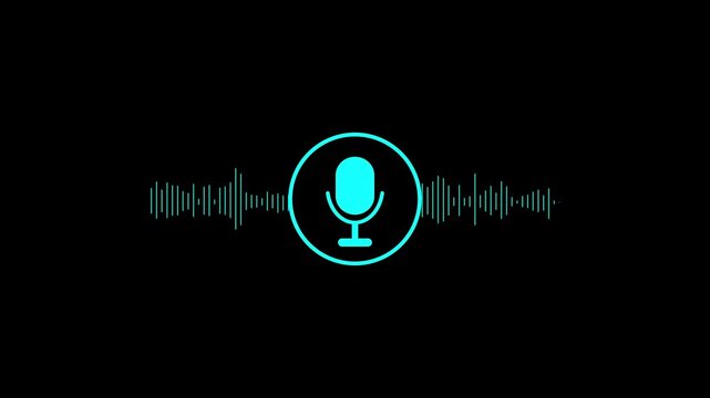 Minimalist Microphone Icon with Audio Waveform Sound Frequency on Black Background video...