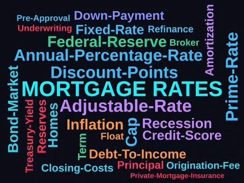 Mortgage Rates Word Cloud on a Dark Background