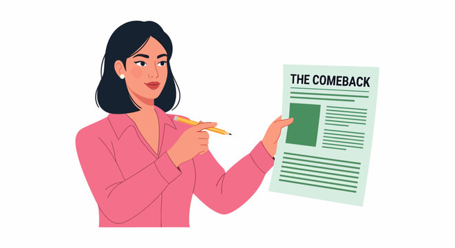 Confident Middle Eastern Copywriter Pointing at Comeback Article