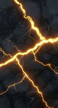 Black marble with glowing golden kintsugi lightning cracks.