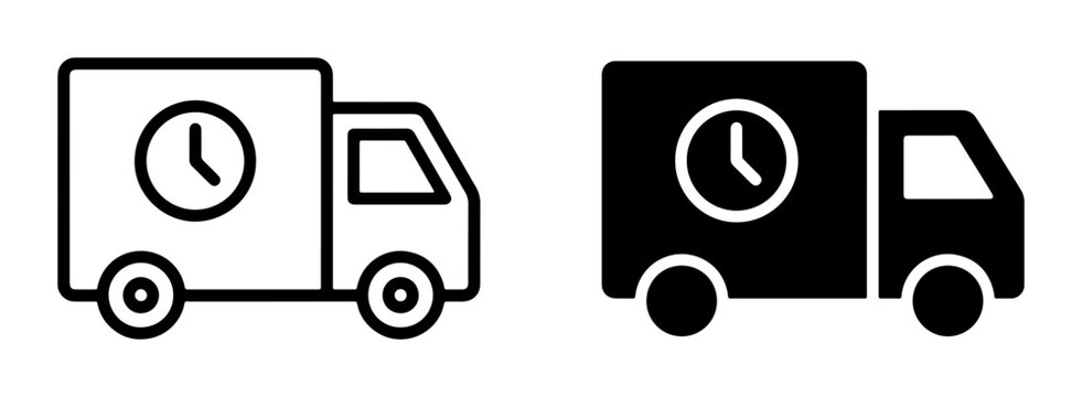 Delivery Truck Icons with Clock, Express Shipping and Logistics Vector Graphics, Fast Transport and Time Sensitive Delivery Symbols